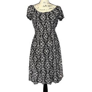 Cato black & white cap‎ sleeve fit & flare lace dress small
